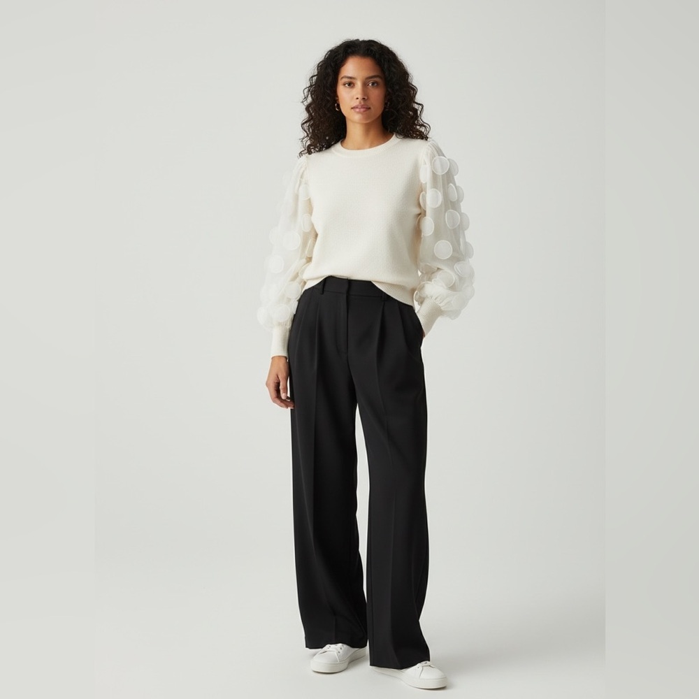 Sioni Milano Ivory 3D Bubble Sleeve Sweater XL Textured Statement Pullover
